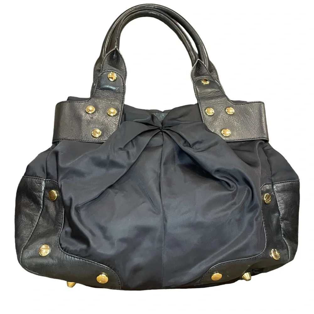 Per Se By Carlisle Black Nylon Leather Purse With Gold Accents Shoulder Bag - Picture 3 of 15